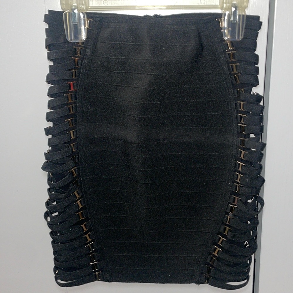 Black bodycon skirt with gold detail